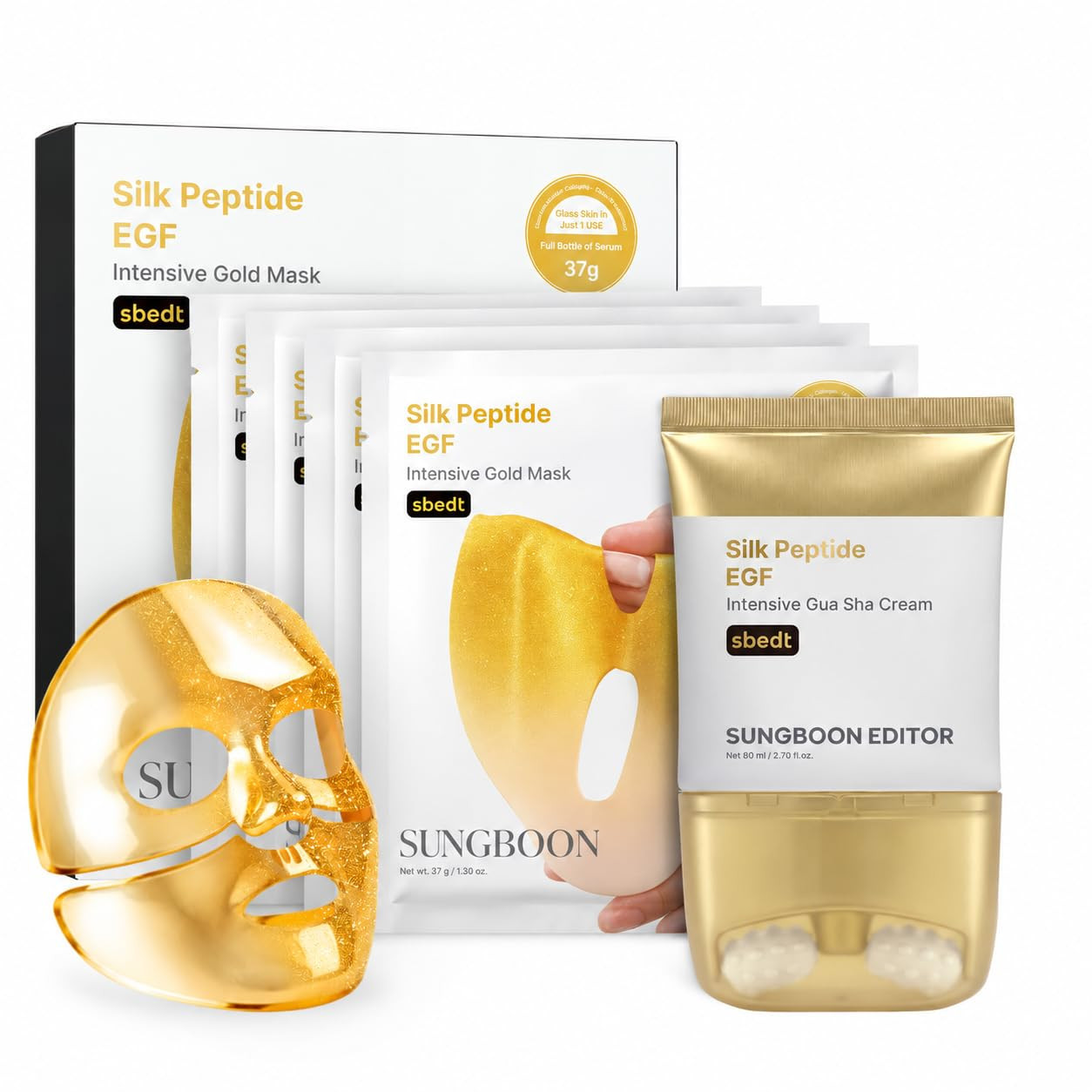 SUNGBOON EDITOR Lift & Smoothing Set Trio, Peanut Ball Neck Gua Sha Cream + Gold Mask, For Smoother-Looking Neck & Deep Hydration | Amazon (US)