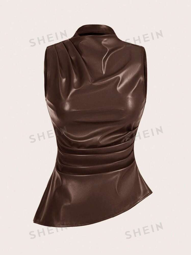 SHEIN Essnce Women's Casual Fashion 90s Outfit Street Shooting Spring Autumn Solid Color Pleated ... | SHEIN