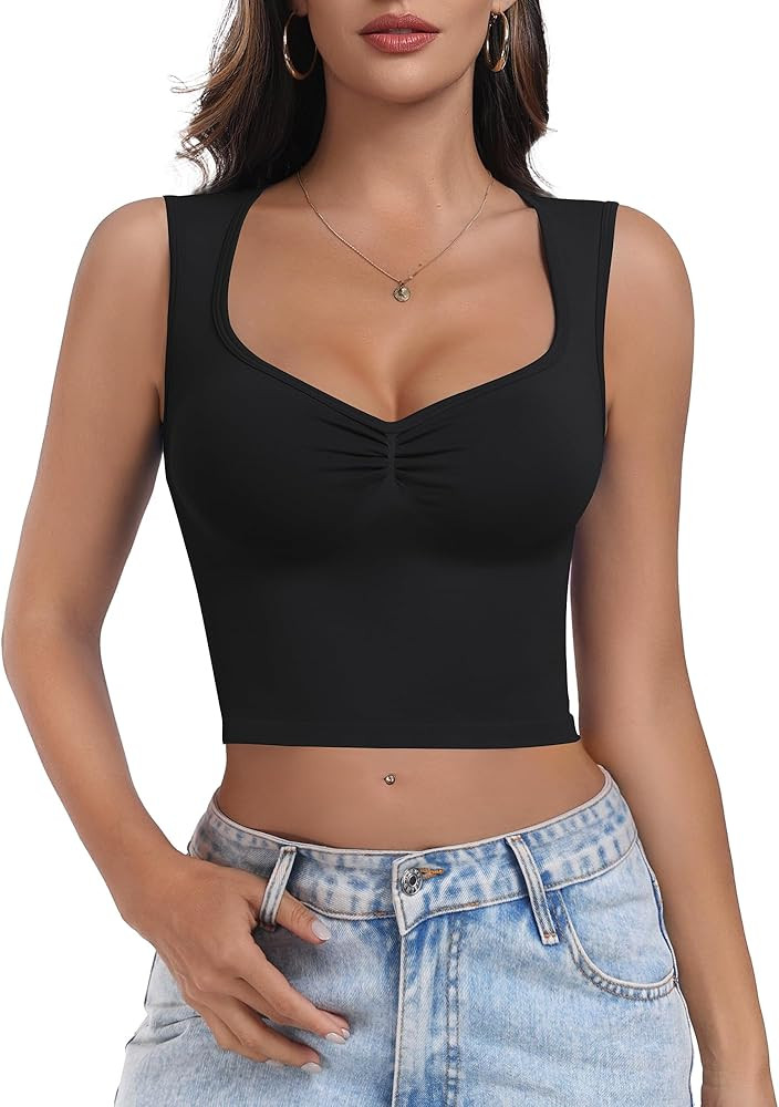 EUYZOU Women Going Out Crop Tank Top Trendy Cute Summer Tops Slim Fitted Basic Tank | Amazon (US)