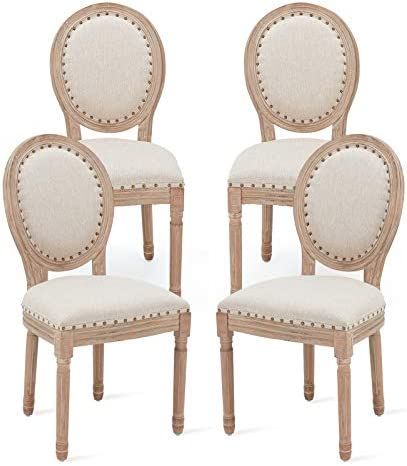 AVAWING Farmhouse Fabric Dining Room Chairs 4 PCS, French Chairs with Round Back, Brown Wood Legs... | Amazon (US)
