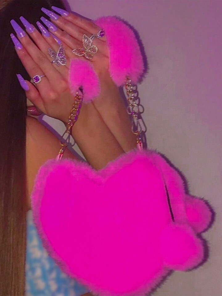 Furry Purse for Girls Heart Shaped Fluffy Handbag for Women Soft Small Shoulder Bag Clutch Purse ... | SHEIN