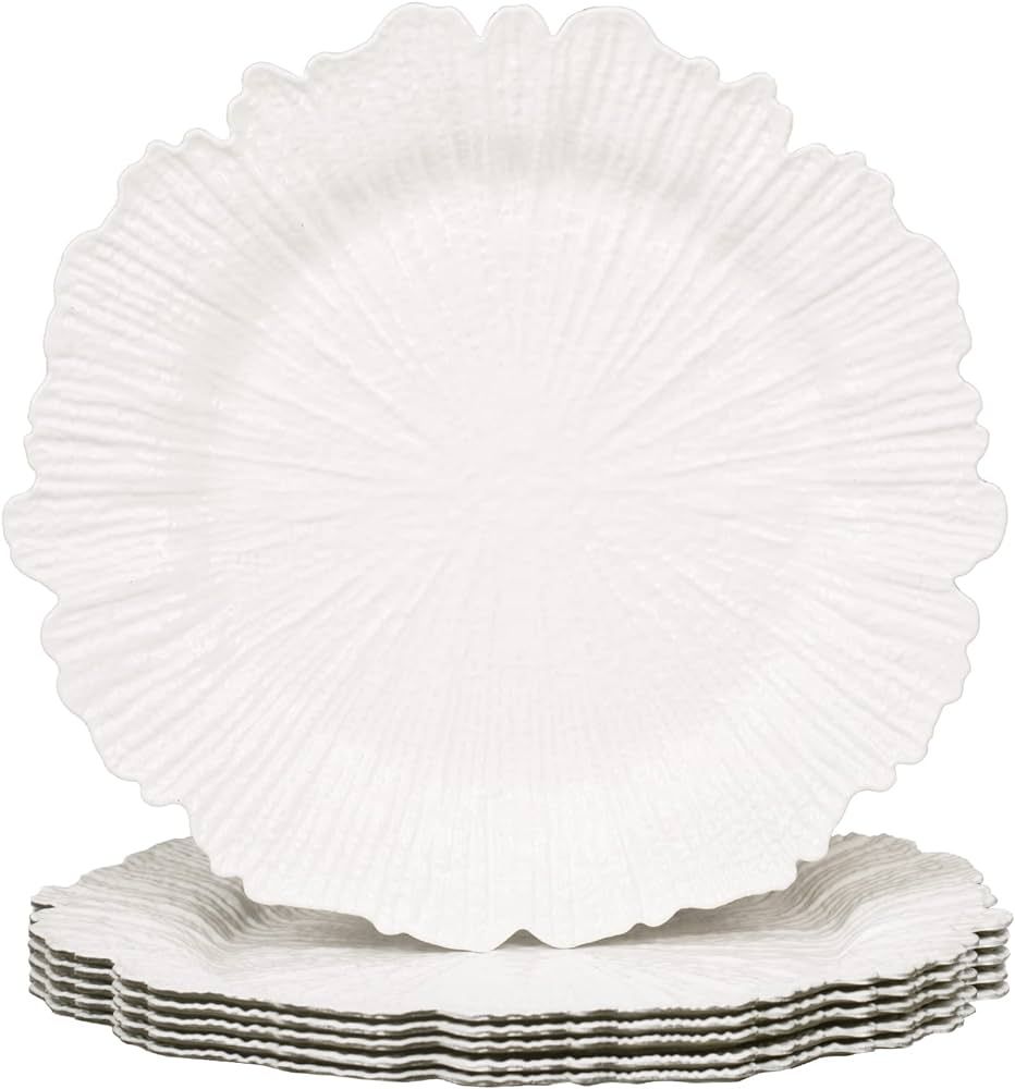 MAONAME Reef White Charger Plates, Plate Chargers for Dinner Plates, Plastic Plate chargers for W... | Amazon (US)