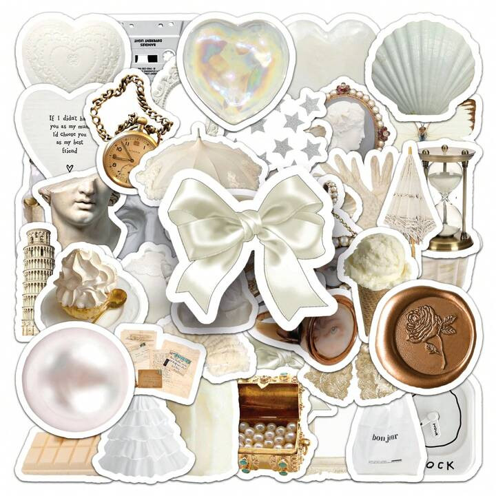50pcs Cute White Girl Style Stickers For Scrapbooking, Diary, Laptop, Bumper, Skateboard, Water Bottle, Computer, Phone, Cartoon, Hard Hat, Car Stickers And Decals For Walls,WaterBottles,And Phones - DIY Vinyl Decals For Fun And Personalization | SHEIN