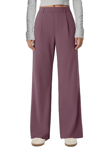 Gracyoga Womens Work Pants Wide Leg Stretchy Dress Pants Pull On Casual High Waisted Trousers Business Slacks with Pockets Dusty Red S | Amazon (US)