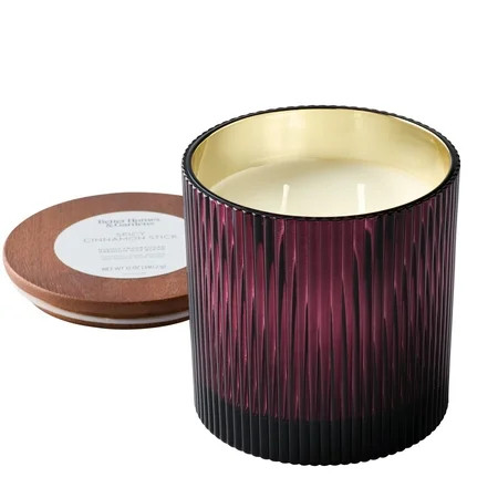 Better Homes & Gardens Spicy Cinnamon Stick Scented Cotton 2-Wicks Ribbed Mecury Glass Jar Candle with Wooden Lid 12oz | Walmart (US)