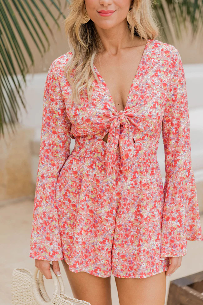A Loving Heart Coral Floral Romper | The Pink Lily Boutique