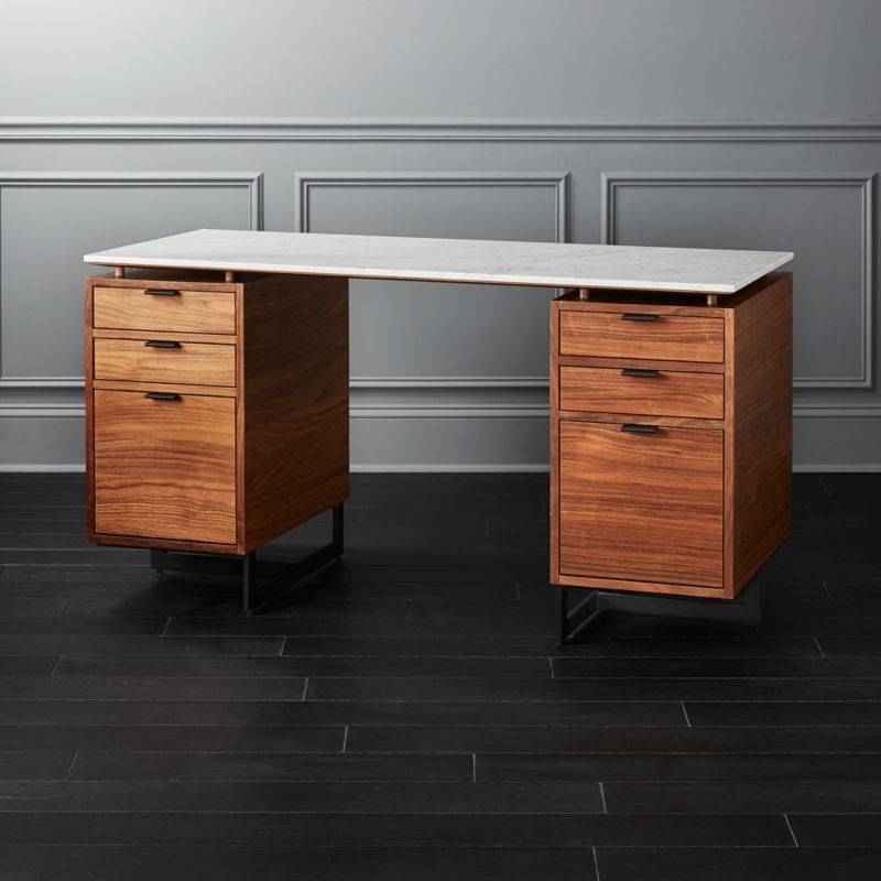 Fullerton Modular White Desk with 2 Walnut Drawers + Reviews | CB2 | CB2