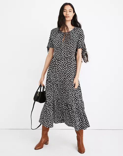 Tie-Sleeve Tiered Midi Dress in Woodcut Flowers | Madewell