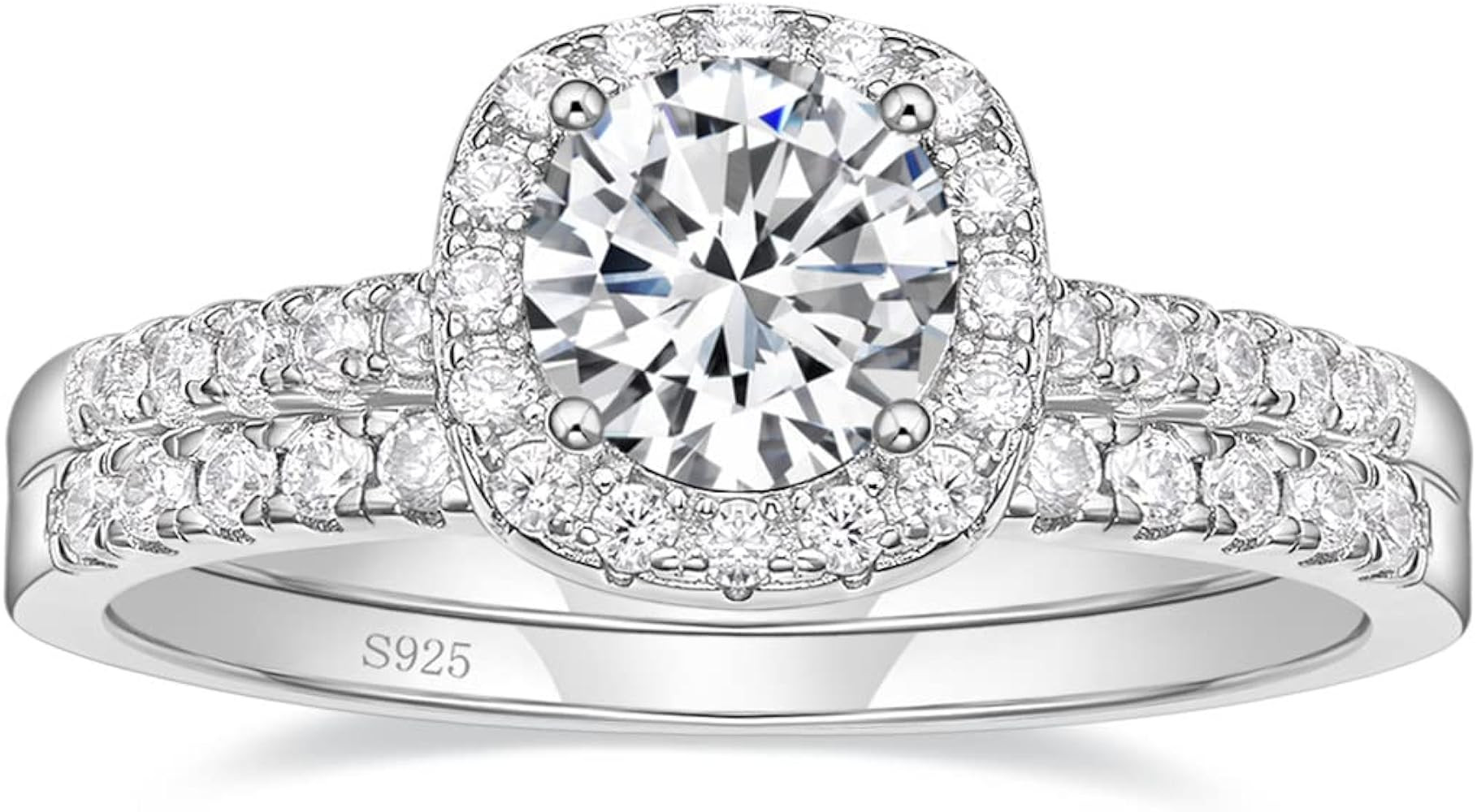 EAMTI 1.25CT 925 Sterling Silver Bridal Rings Sets Cubic Zirconia Halo CZ Engagement Wedding Band... | Amazon (US)