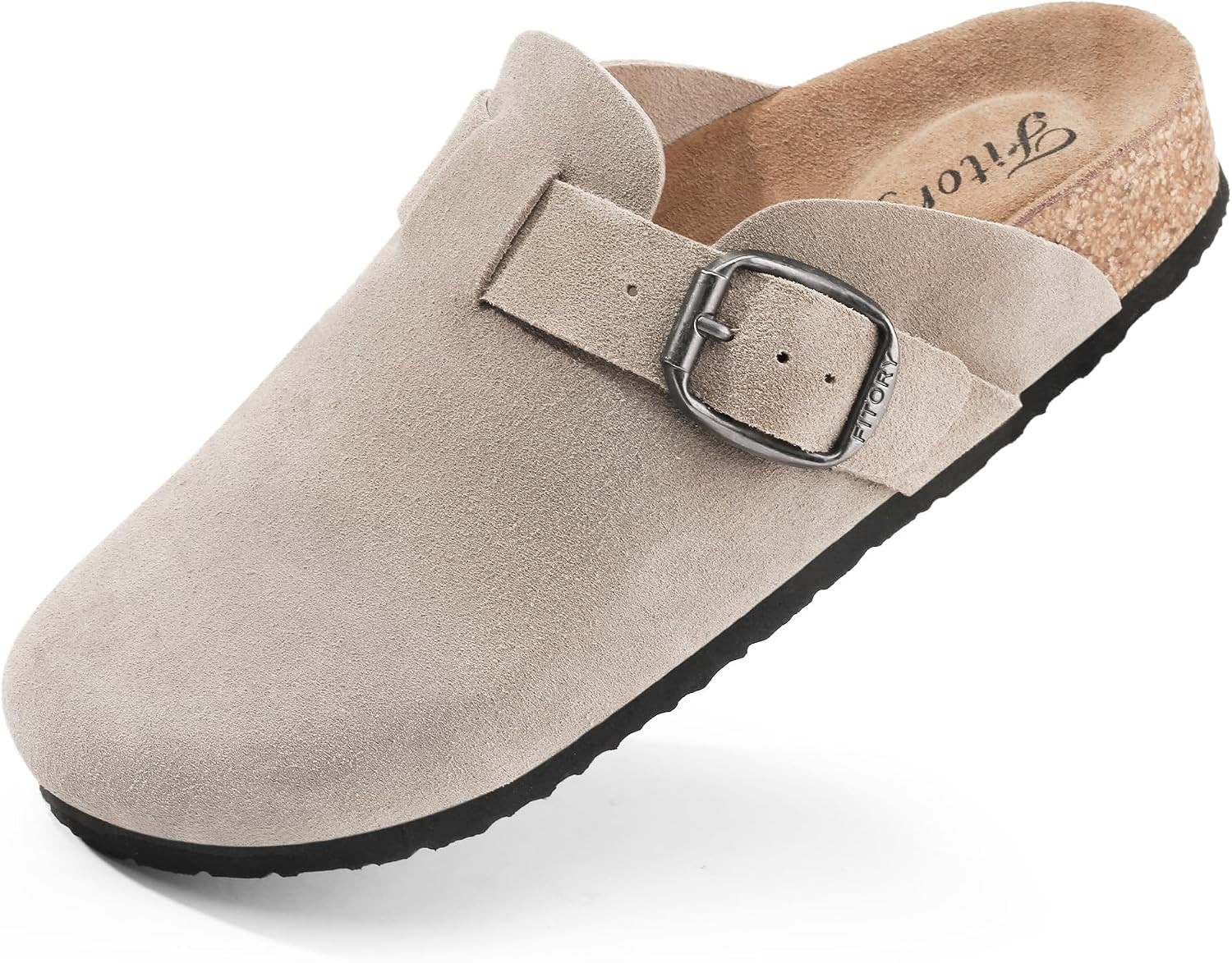 FITORY Womens Clogs Slip-on Potato Shoes Leather Mules Suede Cork Footbed | Amazon (US)
