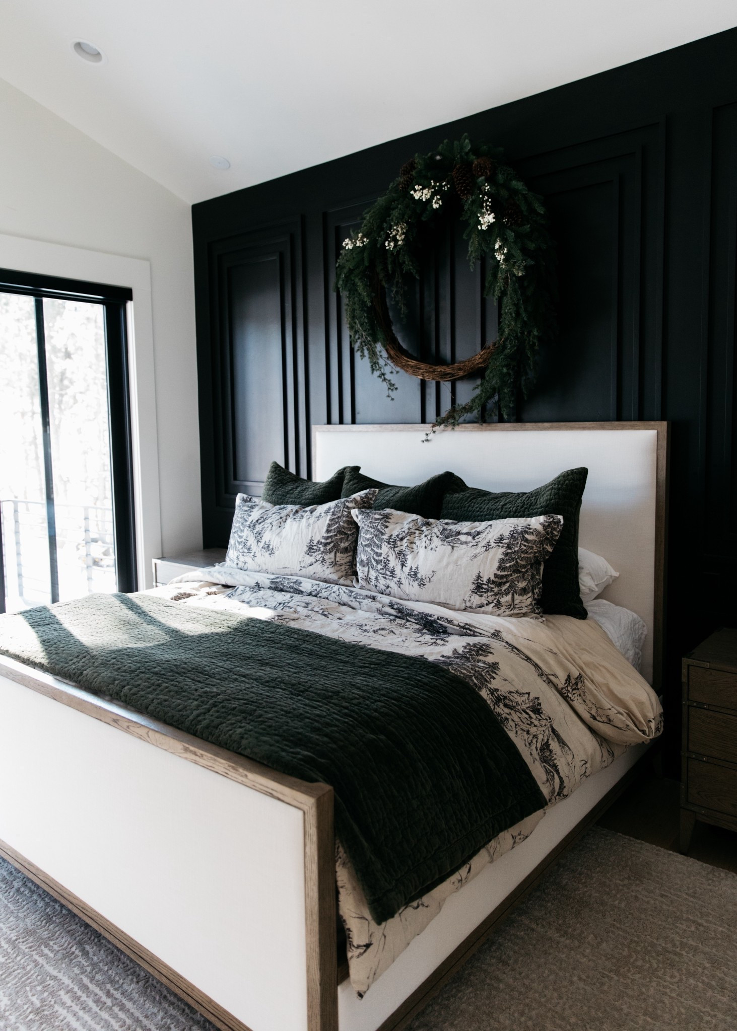 Winter themed bedding is from Pottery Barn. I love the Rustic Forest print and it pairs so well with the washed velvet accents. This is the color Loden. Wreath is 48” diameter. Such a statement piece!

#LTKStyleTip #LTKSeasonal #LTKHome