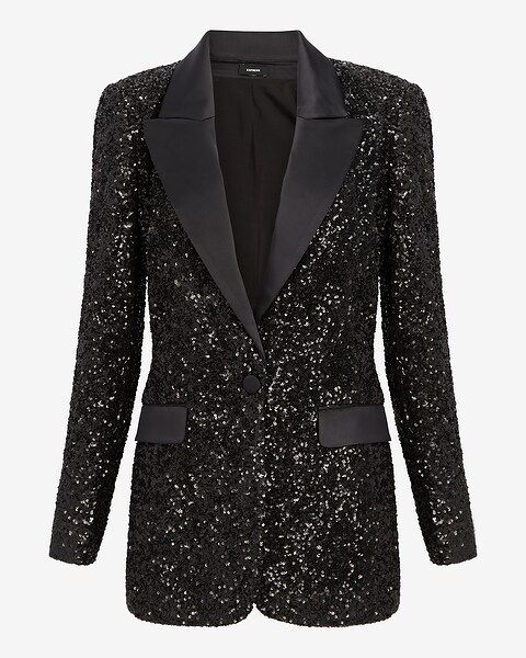 Sequin Peak Lapel Boyfriend Tuxedo Blazer | Express