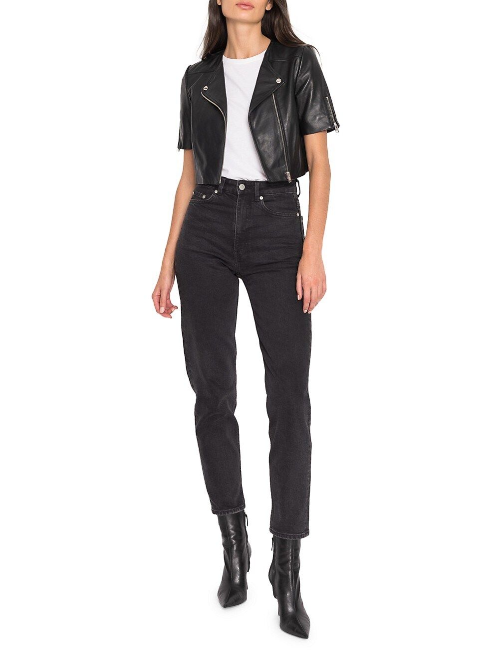 Kirsi Short-Sleeve Leather Jacket | Saks Fifth Avenue