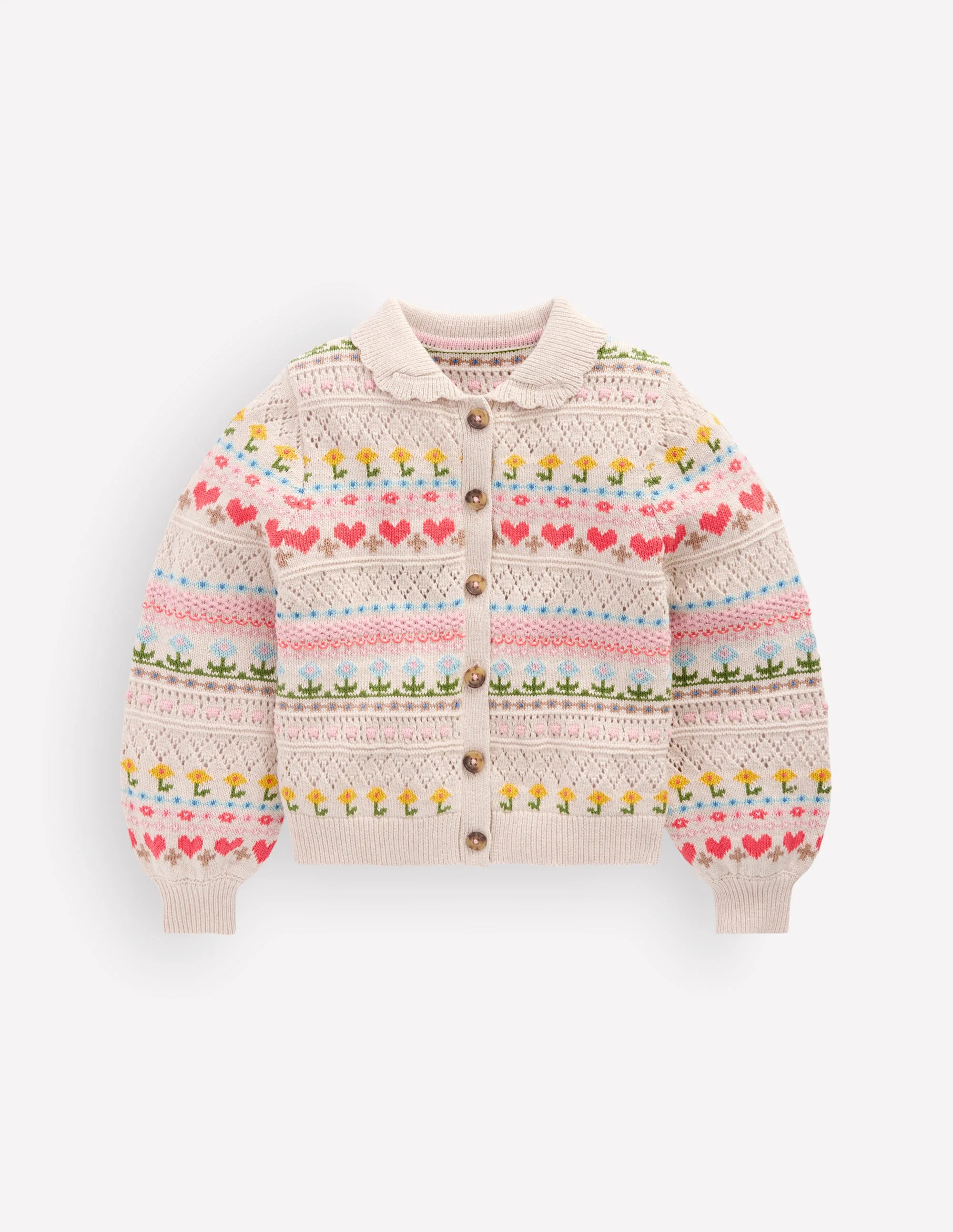 Collared Cardigan-Oatmeal Marl Flowers | Boden (US)