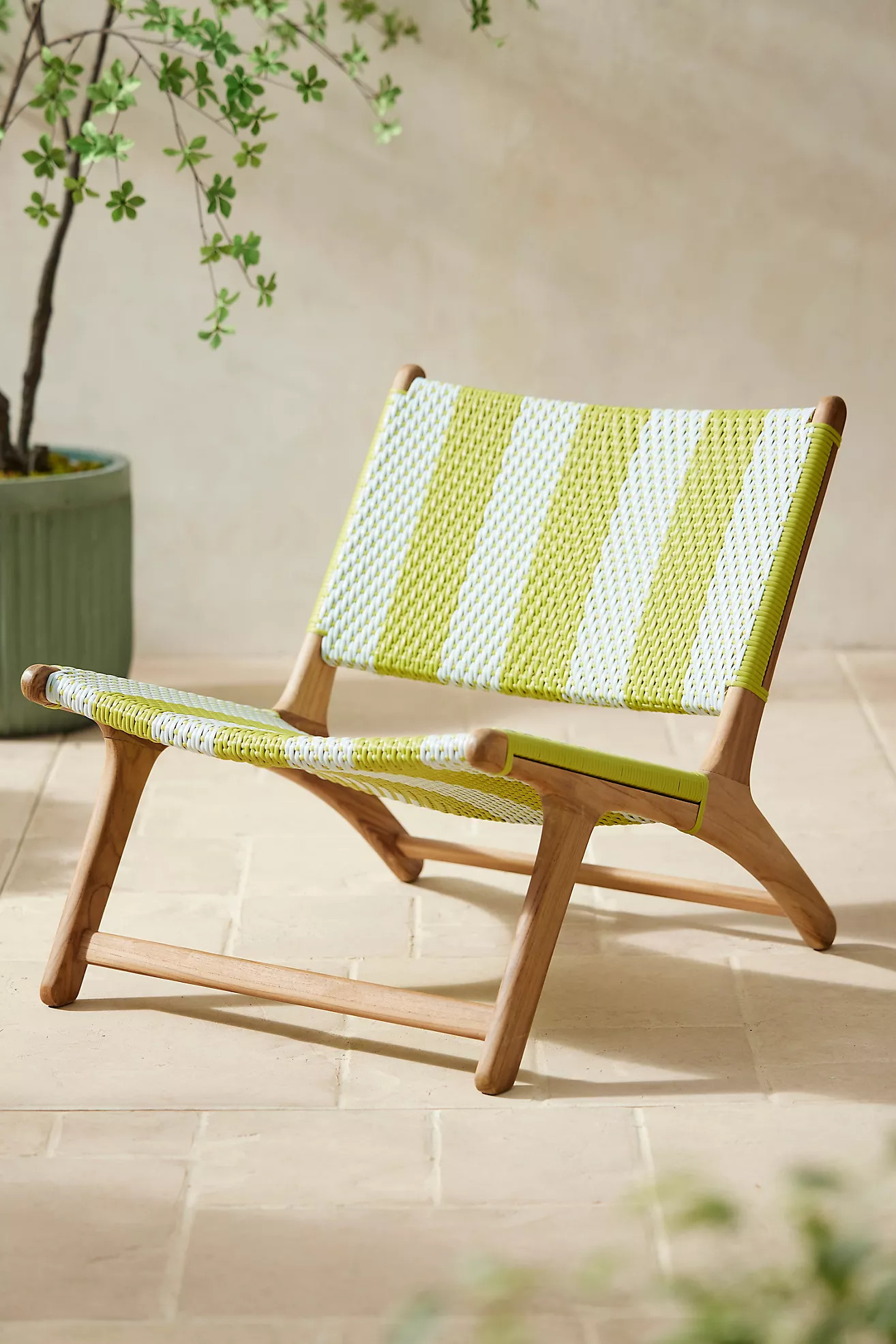 Havana Wicker + Teak Armless Chair, Vertical Stripe | Anthropologie (US)