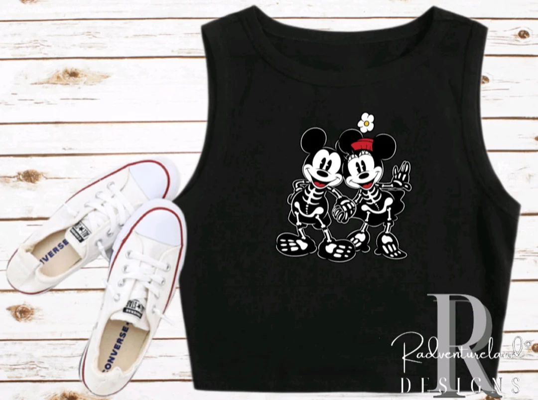 Mickey and Minnie Spooky Mouseketeer Skeleton Crop Tank Disney Shirt Disney Crop Disneyland OBB H... | Etsy (US)