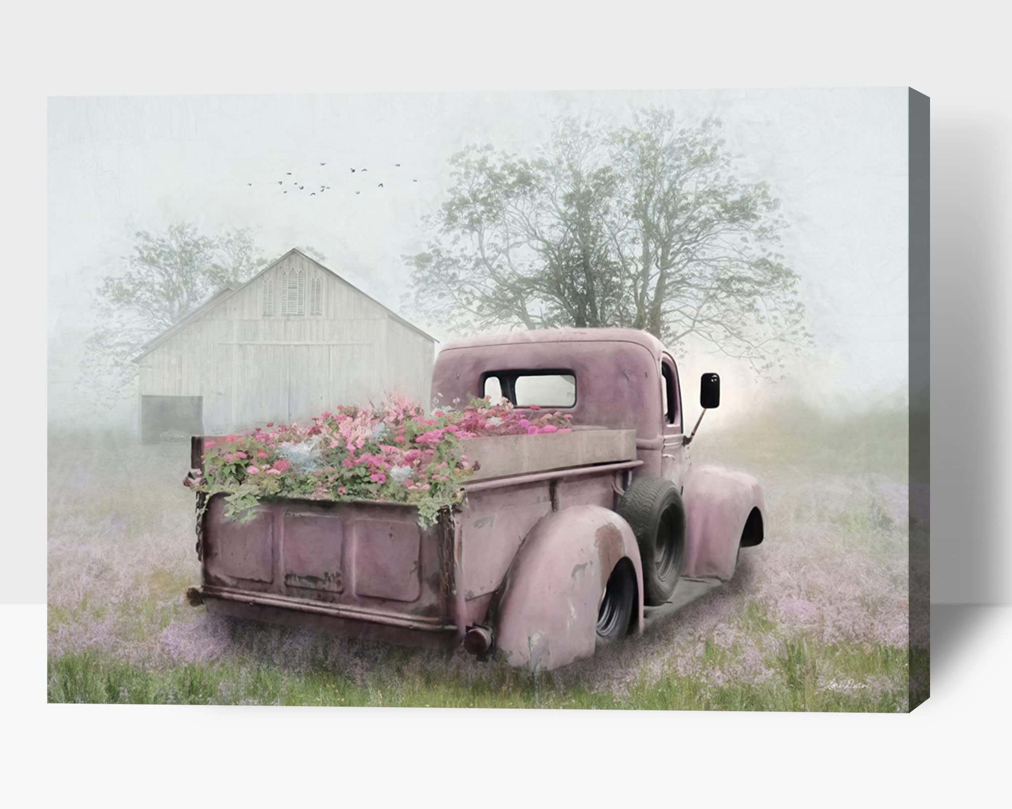Rustic Old Truck Wall Art Farmhouse Barn Canvas Prints, Modern Truck and Flowers Wall Painting fo... | Amazon (US)