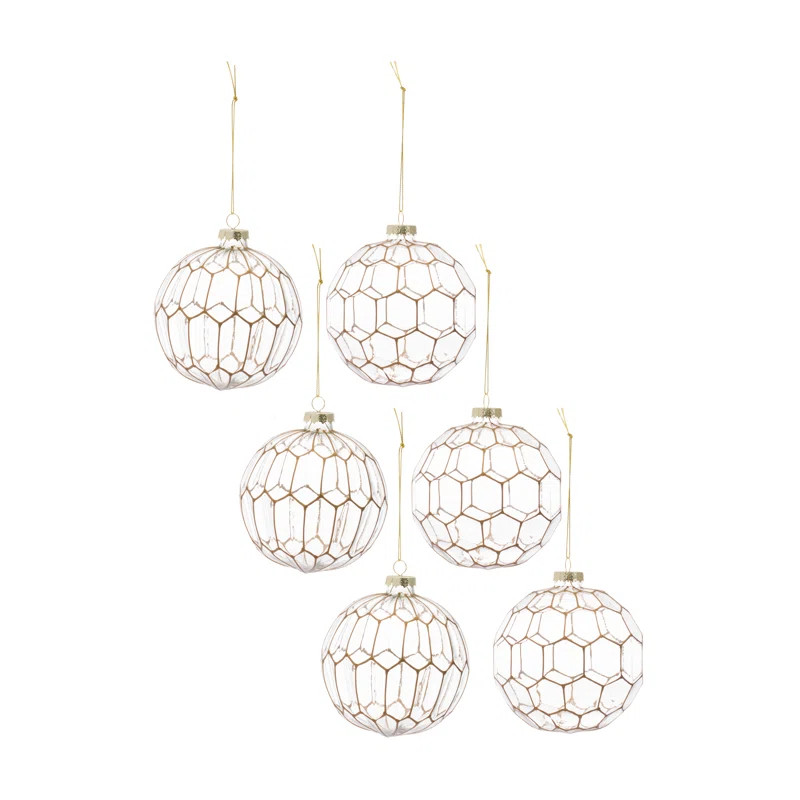 6 Piece Geometric Glass Ball Ornament Set | Wayfair North America