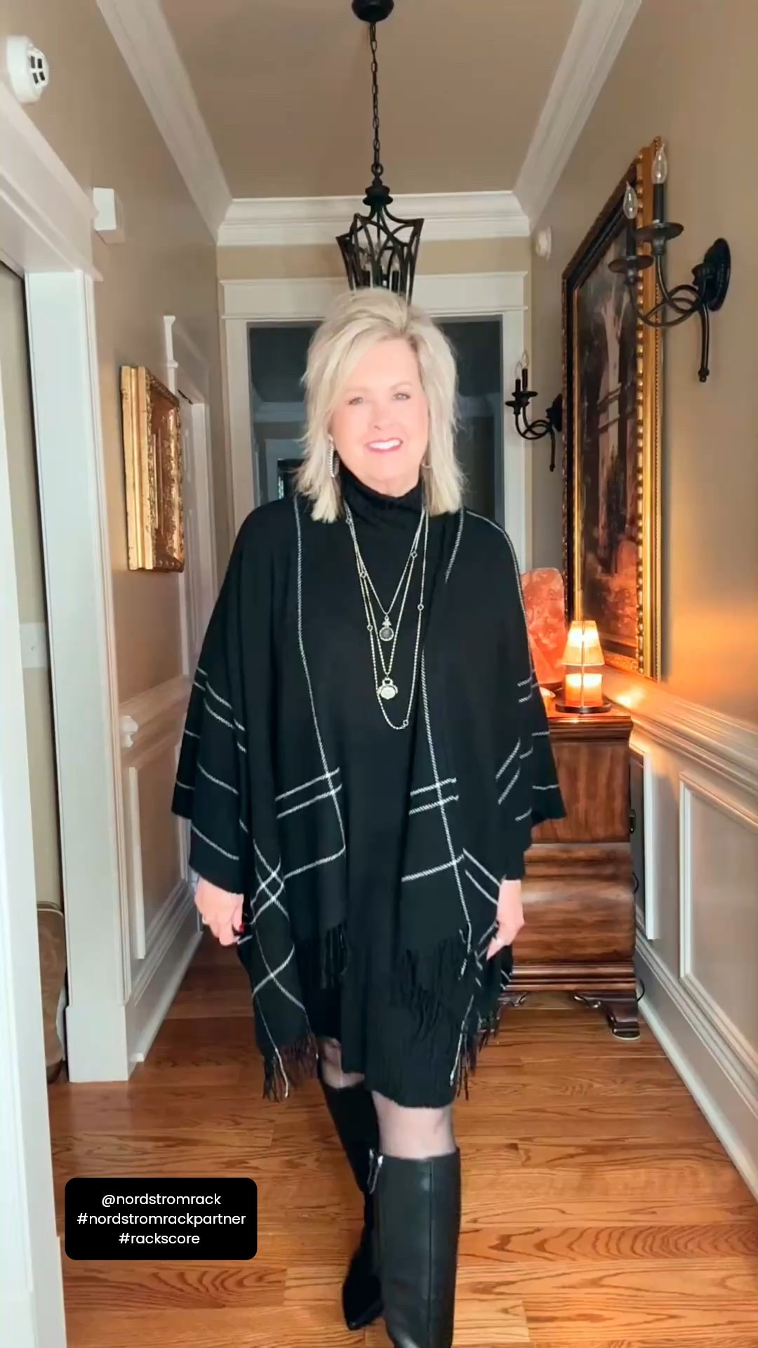 Black and white classic outfit for winter. The turtleneck sweater dress and wrap from Nordstrom Rack looks fabulous with the black kitten heel boots. 
@nordstromrack #nordstromrackpartner
#rackscore 

#LTKootd #LTKOver40 #LTKFindsUnder100