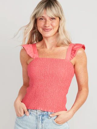 Fitted Ruffle-Strap Smocked Cropped Top for Women | Old Navy (US)