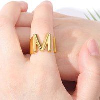 Customizable Initial Ring Statement 18K Gold Plated Fashion Cuff Rings For Women Alphabet Letter A T | Etsy (US)