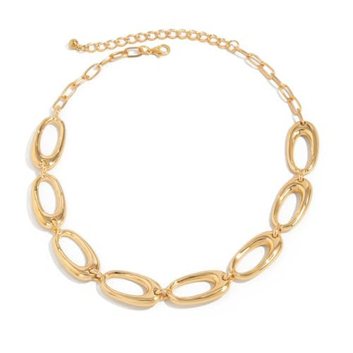Open Oval Link Chain Chunky Choker Necklace For Women Statement Minimalist Modern Bold Fashion Y2K Chic Adjustable Gold Color Lightweight (Gold) | Amazon (US)