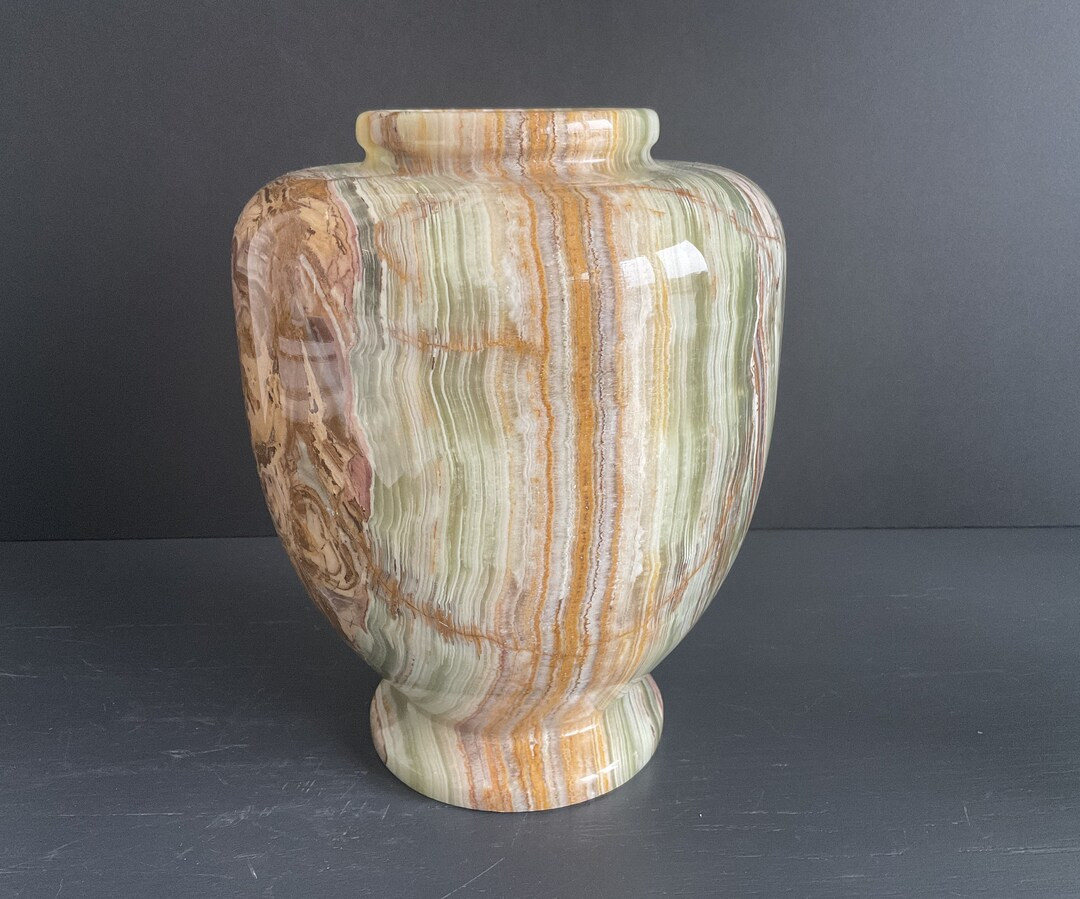 Vintage Green Onyx Vase Hand Carved Natural Stone Pomegranate Vase Polished Green Marble Footed C... | Etsy (US)