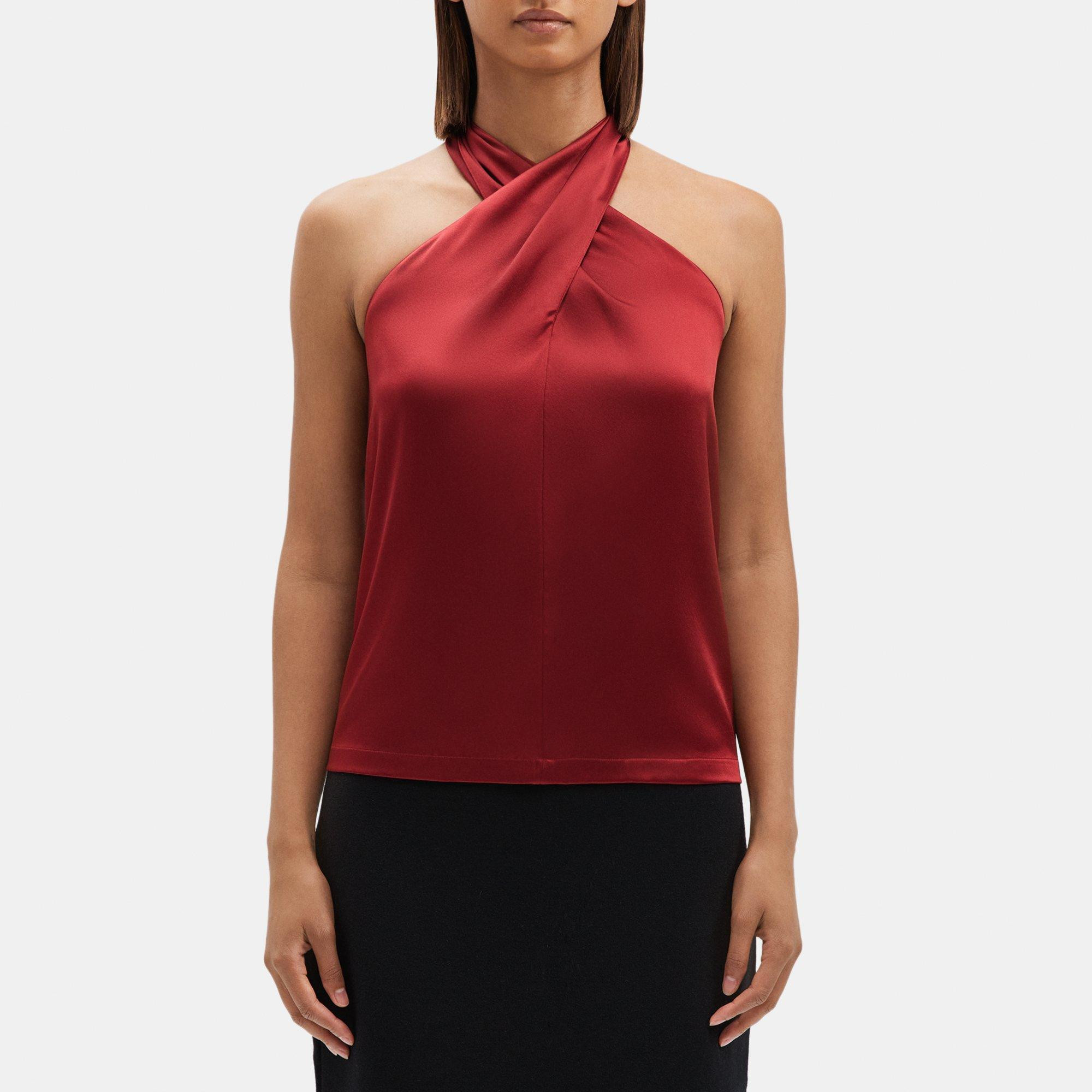 Stretch Satin Cross-Front Halter Top | Theory Outlet | Theory Outlet