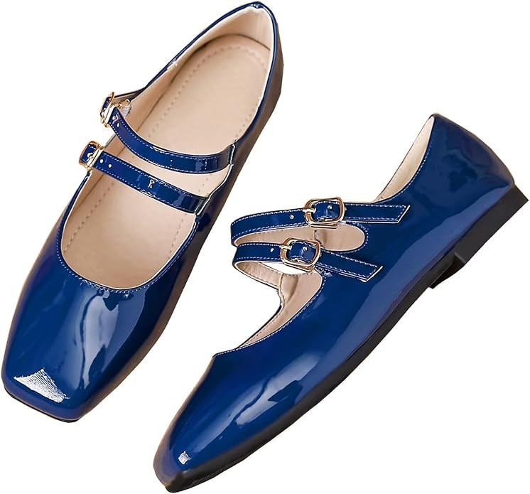 LUXINYU Mary Jane Flats for Women Dressy Retro Square Toe Ankle Strap Ballet Flats Comfortable Pa... | Amazon (US)
