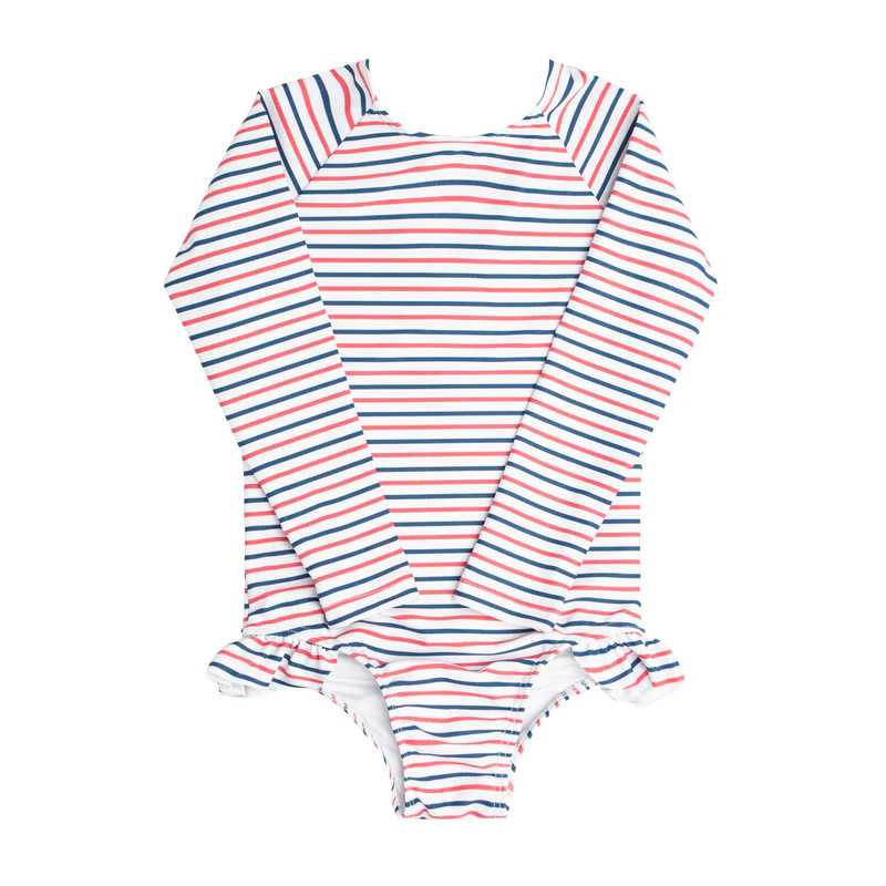 girls mariner stripe rashguard one piece | minnow