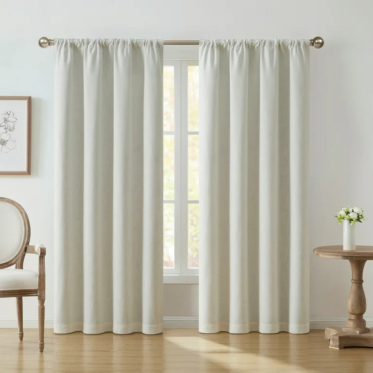 My Texas House Solid Ivory Rod Pocket Back Tab Blackout Curtain Panel, 52" x 96" | Walmart (US)