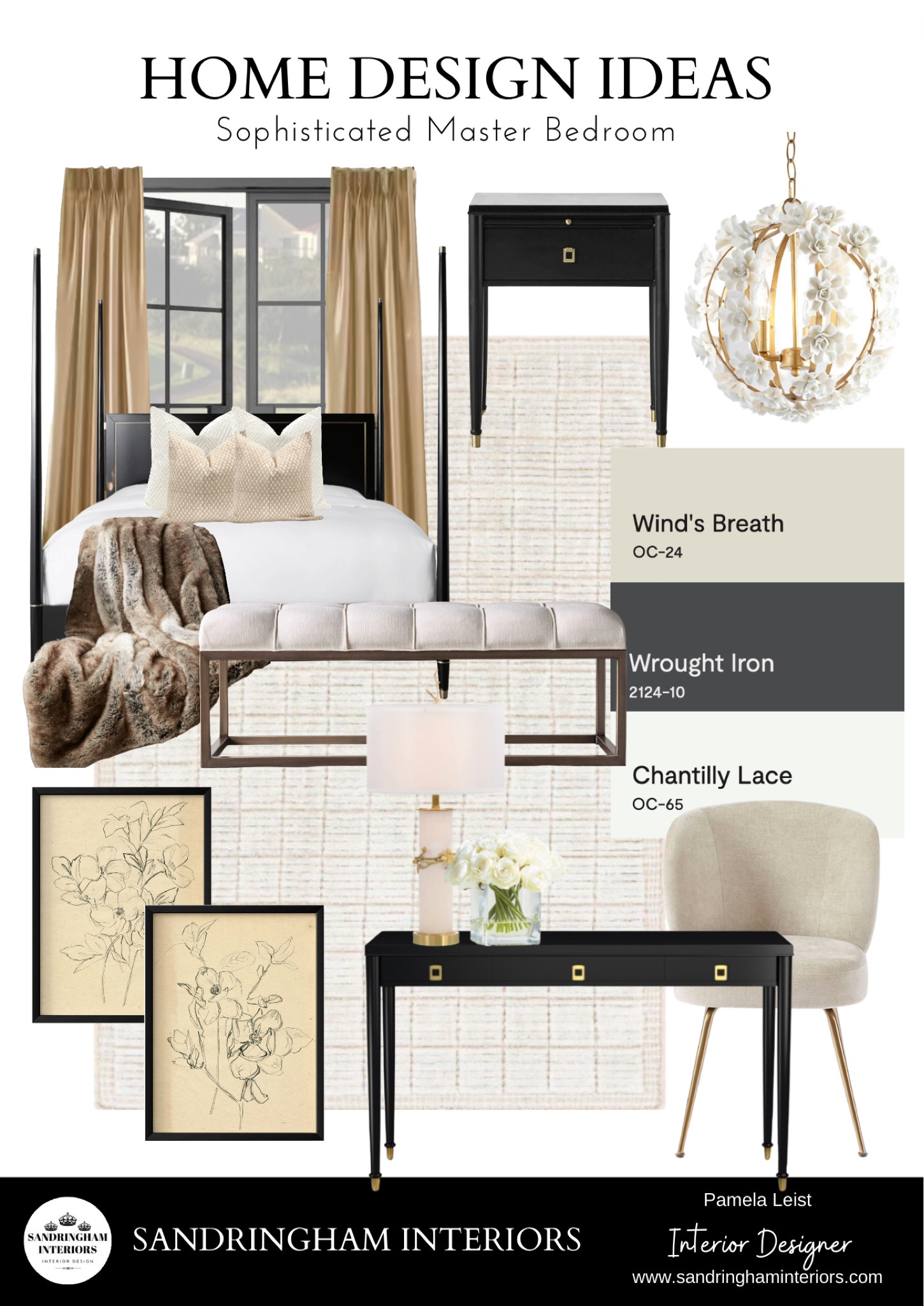 Home Decor Ideas Sophisticated Bedroom Inspo

Poster Bed
Black Bedroom Furniture
Bedroom Bench
Black desk
Champagne gold drapes
Chandelier
Pendants
Fur throw
Desk chair
Office chair

#LTKhome