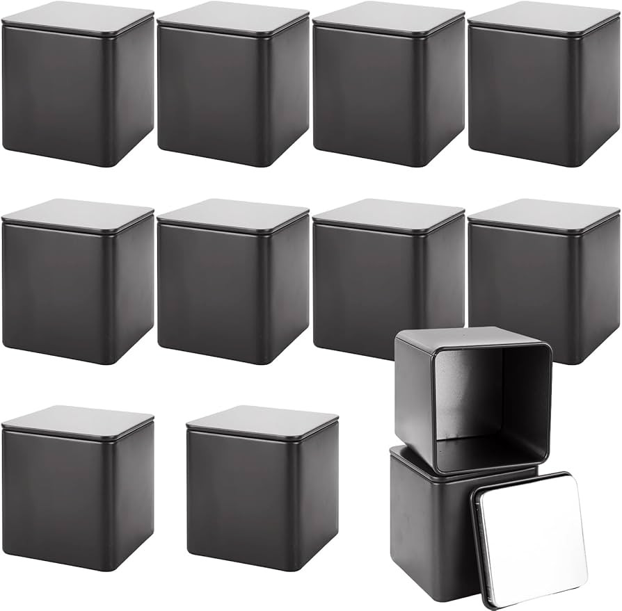 12 Pack Square Black Metal Tins, Small Tea Tin Canisters, 3 Oz Loose Leaf Tea Storage Containers ... | Amazon (US)