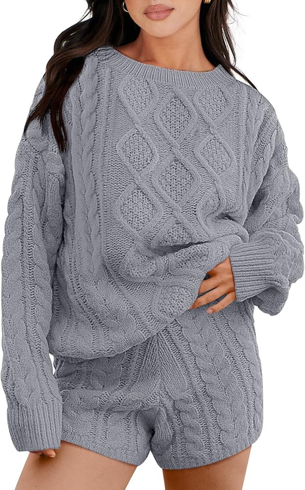 Caracilia Women's 2 Piece Outfits Long Sleeve Chunky Warm Cable Knit Oversized Sweaters 2023 Wint... | Amazon (US)