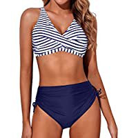 Women High Waisted Bikini Twist Front Swimsuits Lace up Bikini Tops Ruched Push up 2 Piece Bathing S | Walmart (US)