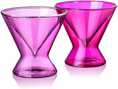 Barbie x Dragon Glassware Martini Glasses, Stemless Pink and Magenta Double Wall Insulated Cockta...