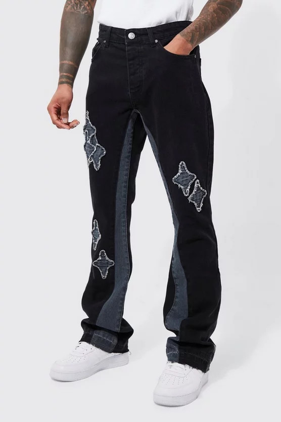 Slim Flare Applique Panel Jeans | boohooMAN (US & Canada)