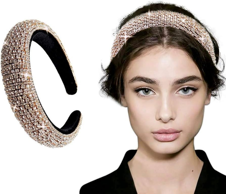 milylove Rhinestone Crystal Diamond Headband for Women Fashionable Handmade Wide Hair Hoops Beade... | Amazon (US)