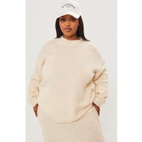 Plus Cream Soft Knit Boucle High Neck Sweater | PrettyLittleThing US