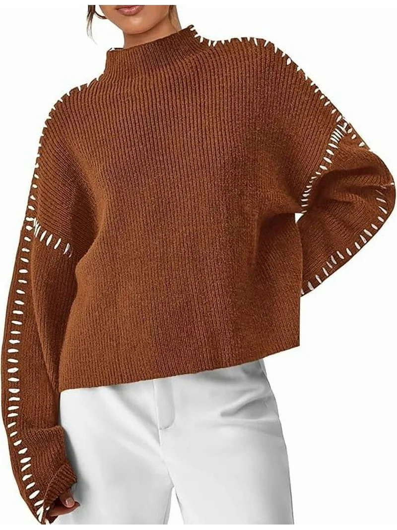 PRETTYGARDEN Women's Chunky Knit Sweaters Fall Long Sleeve Mock Neck Oversized Pullover Tops Wint... | Walmart (US)