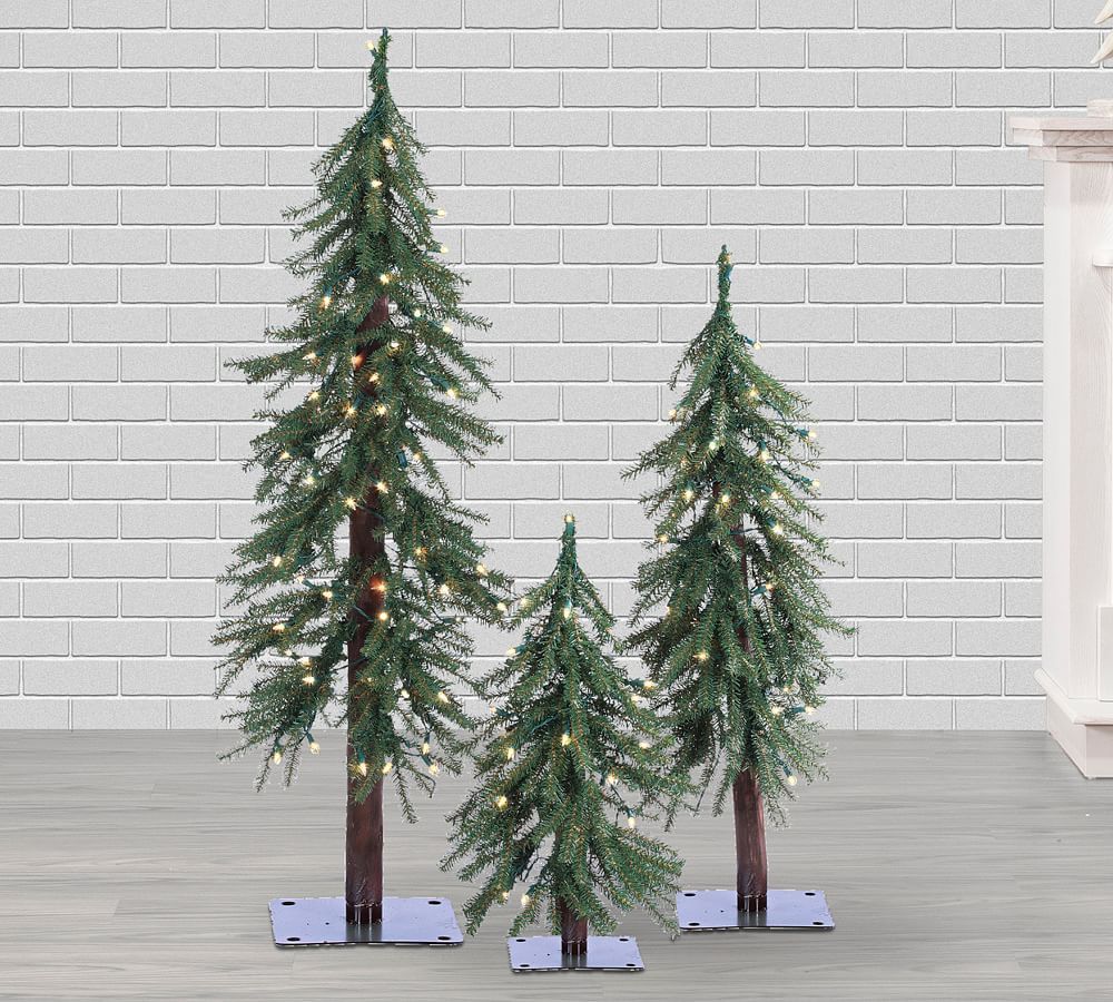 Lit Faux Alpine Trees with Clear Lights - Set of 3 - 2 Ft., 3 Ft., & 4 Ft. | Pottery Barn (US)