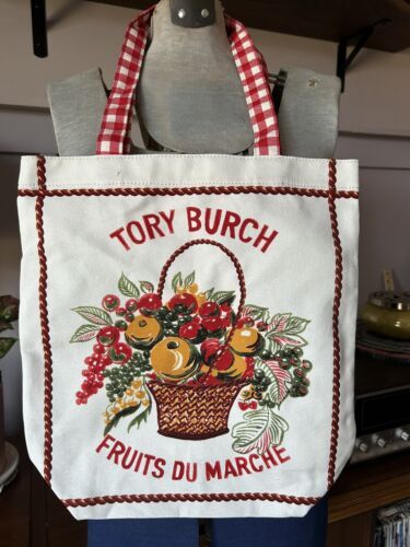 NEW in bag Tory Burch Fruits du Marche Canvas Tote Shopper Bag with Red Gingham | eBay US