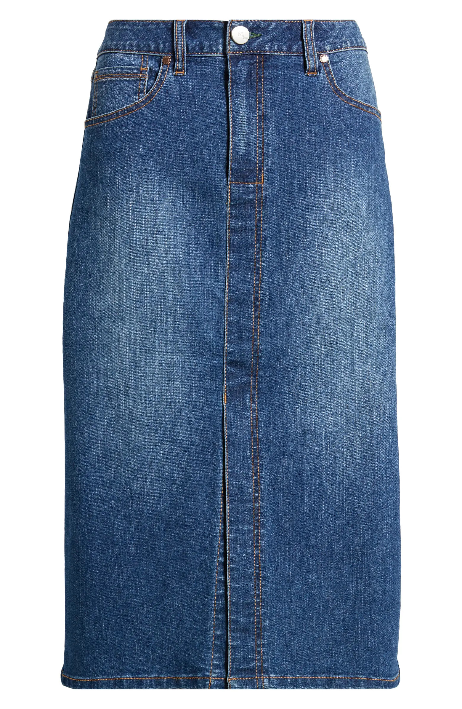 Front Slit Denim Midi Skirt | Nordstrom