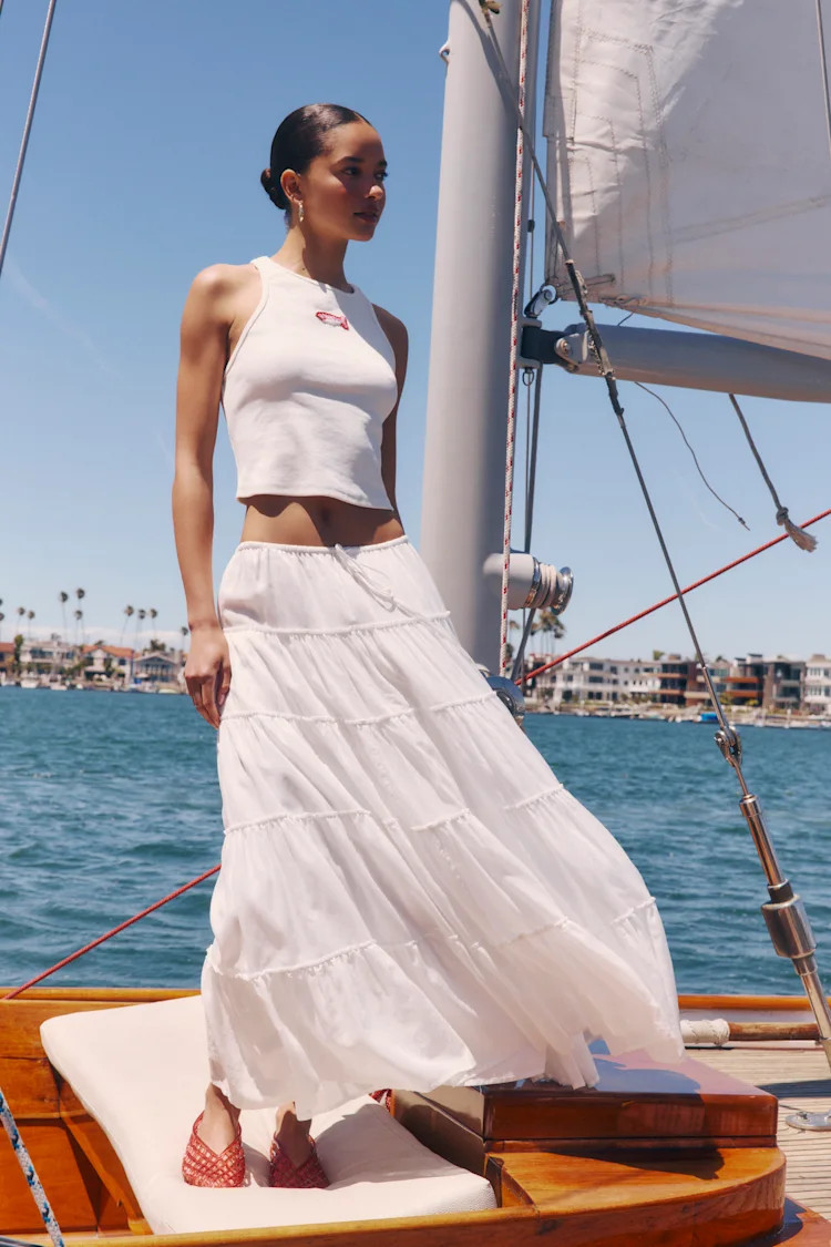 Relaxed Charm White Gauzy Tiered Drawstring Maxi Skirt | Lulus