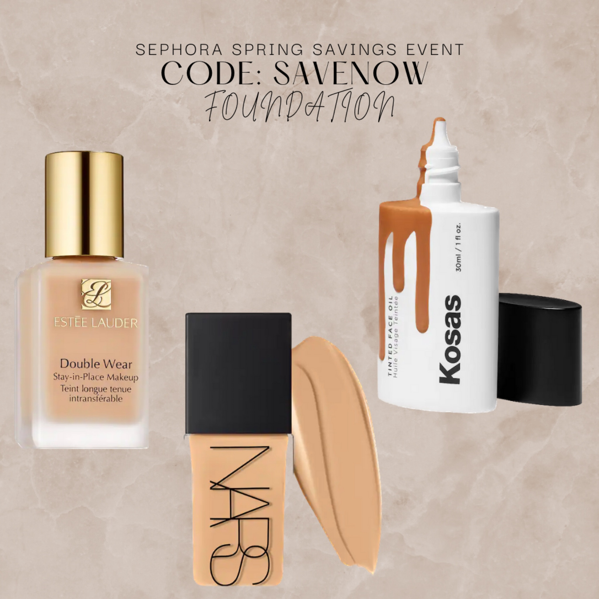 Estée Lauder is an amazing long wear foundation. Great for needing a foundation to stay all day and night and great coverage. Matte finishes and great for oily or combo skin. Nars one is great but a little more natural finish and slightly less coverage. More of an everyday look. Kosas is the clean beauty brand and more sheer cover like a skin tint. I prefer to put this on with my fingers. Start with less! 

#LTKunder50 #LTKbeauty #LTKBeautySale