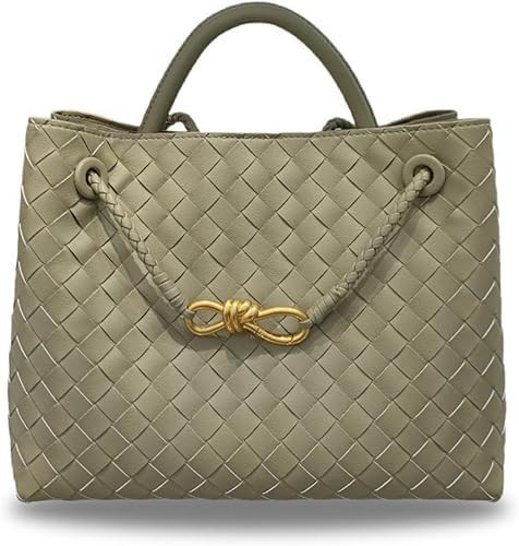 Generic Woven Bags for Women Small Tote Hobo Shoulder Crossbody Bags Genuine Leather Handwoven Woven Purse (Green) | Amazon (US)