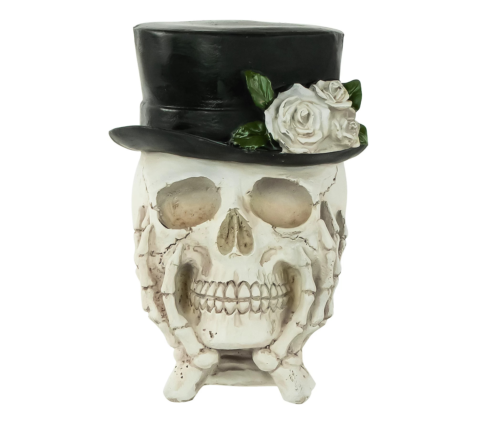 Northlight 9" Skull w/ Top Hat and Roses Hallow een Decoration | QVC