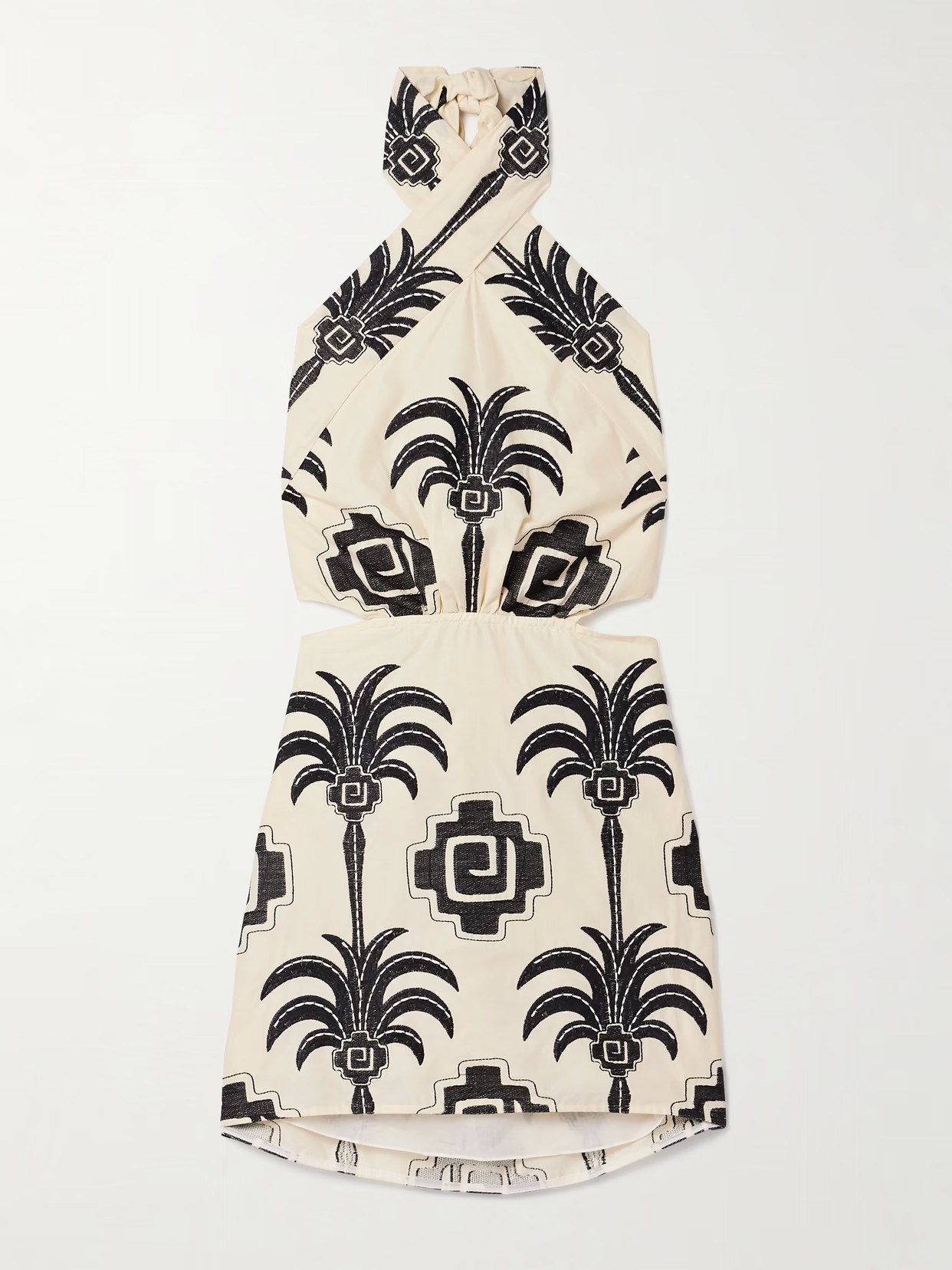 Johanna Ortiz - Pintaderas Cutout Embroidered Cotton-blend Voile Halterneck Mini Dress - Cream | NET-A-PORTER (US)
