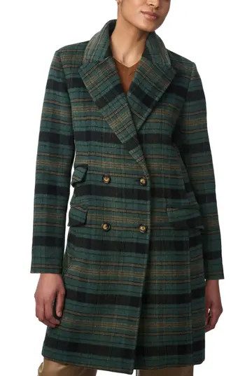 Bernardo Plaid Double Breasted Coat in Green Plain at Nordstrom Rack, Size Small | Nordstrom Rack
