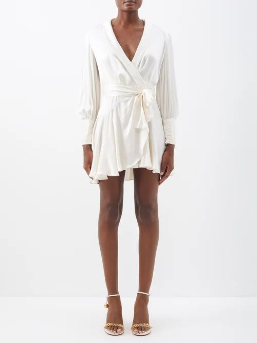 Zimmermann - Ruffled Asymmetric Silk-satin Mini Dress - Womens - Cream | Matches (US)